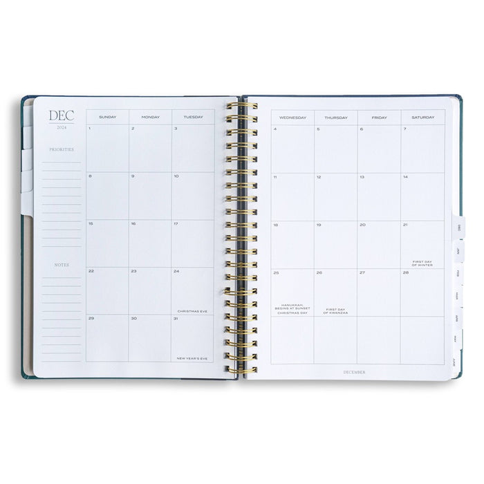 Wit & Delight 2024-25 Weekly/Monthly Academic Planner 11"x8.5" Matte Spiral Blue Color Block: Tabs, Pockets, Ring Binding