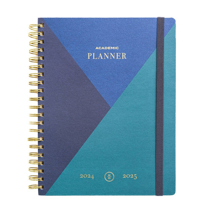 Wit & Delight 2024-25 Weekly/Monthly Academic Planner 11"x8.5" Matte Spiral Blue Color Block: Tabs, Pockets, Ring Binding