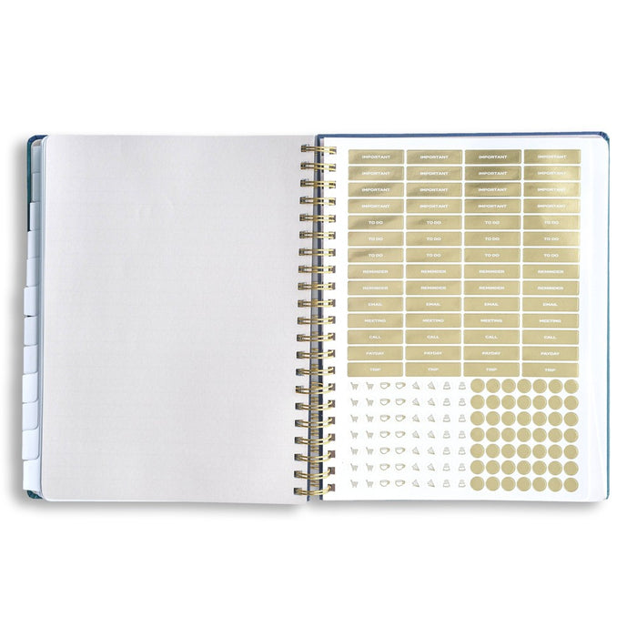 Wit & Delight 2024-25 Weekly/Monthly Academic Planner 11"x8.5" Matte Spiral Blue Color Block: Tabs, Pockets, Ring Binding