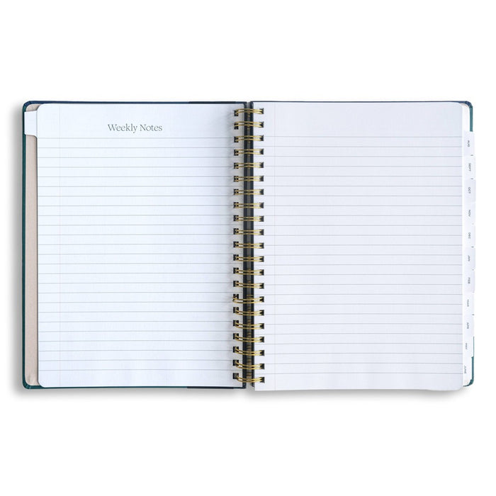 Wit & Delight 2024-25 Weekly/Monthly Academic Planner 11"x8.5" Matte Spiral Blue Color Block: Tabs, Pockets, Ring Binding