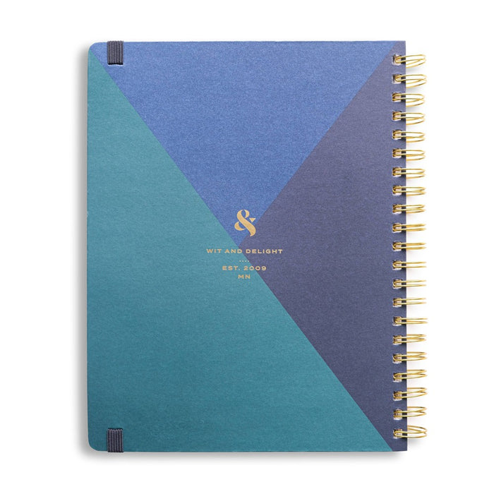 Wit & Delight 2024-25 Weekly/Monthly Academic Planner 11"x8.5" Matte Spiral Blue Color Block: Tabs, Pockets, Ring Binding