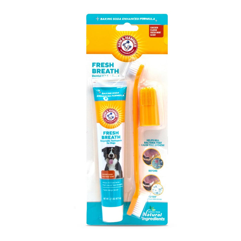 Arm & Hammer For Pets Fresh Breath Enzymatic Dog Dental Care Kit - Includes Dog Toothpaste, Dual Sided Toothbrush And Fingerbrush - Bad Breath Treatment, Chicken Flavor, 2.5 Ounce
