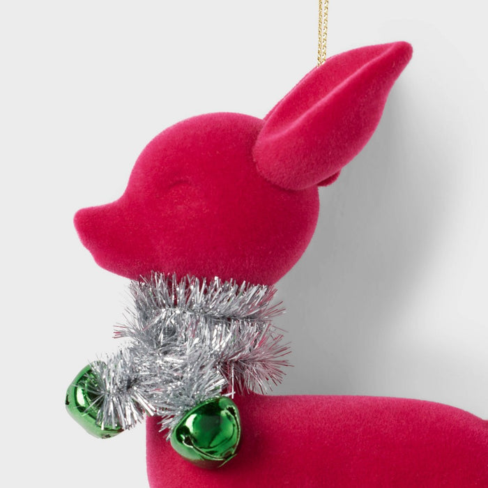 Flocked Deer with Tinsel Collar Christmas Tree Ornament Pink - Wondershop
