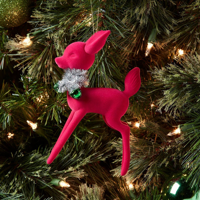 Flocked Deer with Tinsel Collar Christmas Tree Ornament Pink - Wondershop