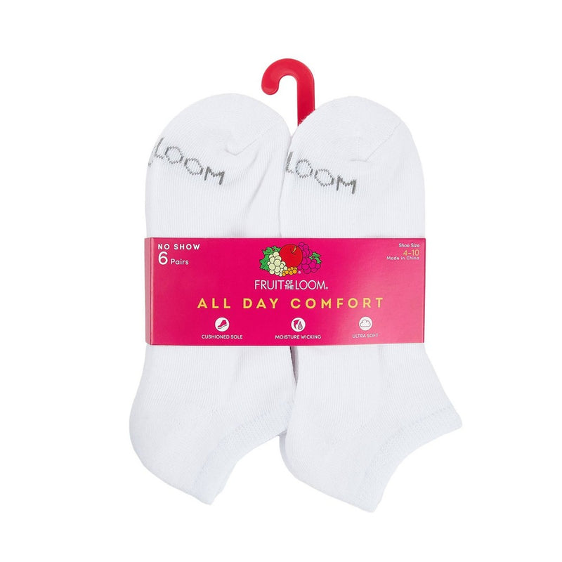 Fruit of the Loom Women's Cushioned 6pk No Show Athletic Socks - White 4-10