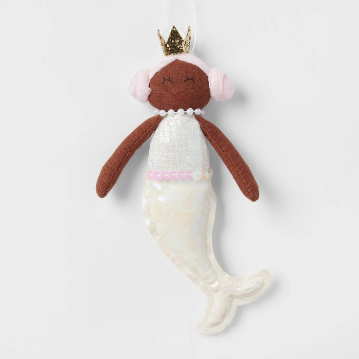 Fabric Mermaid with Pink Hair Christmas Tree Ornament - Wondershop: Indoor Use, 7" Height, No Battery Required