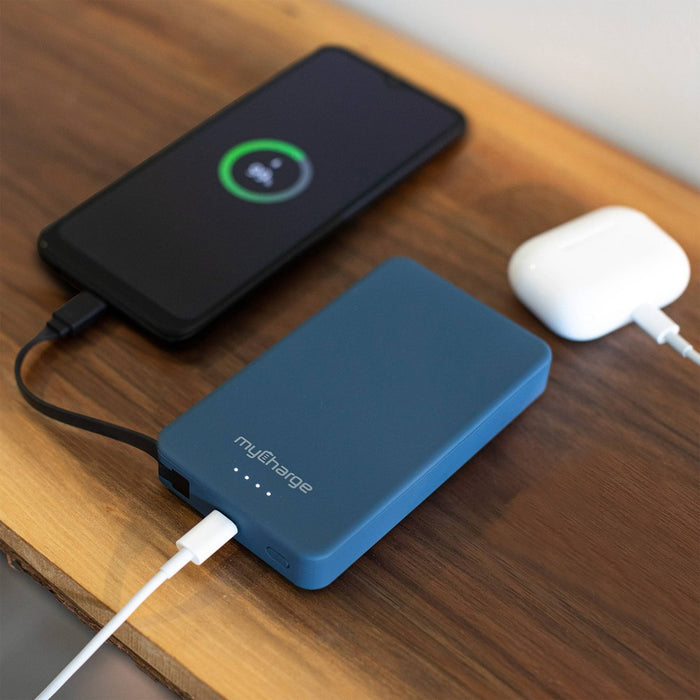 myCharge Amp Prong Plus 10000mAh/12W Output Power Bank with Integrated Charging Cable - Blue
