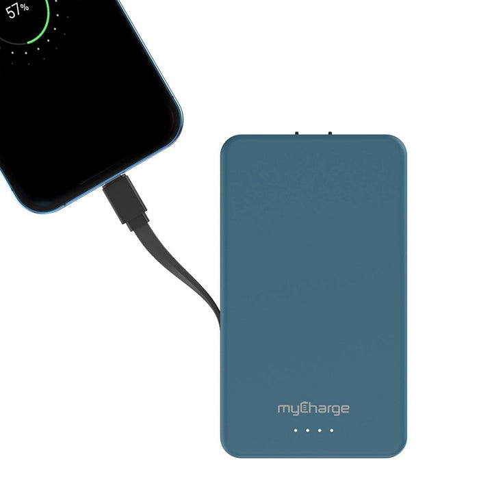 myCharge Amp Prong Plus 10000mAh/12W Output Power Bank with Integrated Charging Cable - Blue