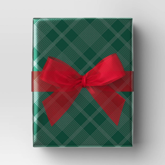 25 sq ft Plaid Christmas Gift Wrap Green - Wondershop (LOCAL PICKUP ONLY)