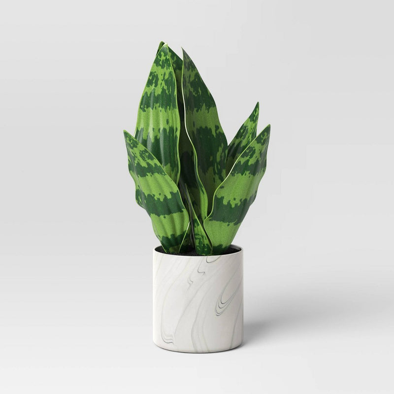 11' Small Snake Plant in Marble Pot Artificial Plant - Threshold: Faux Flora in Stoneware, Indoor Decorative Accessory