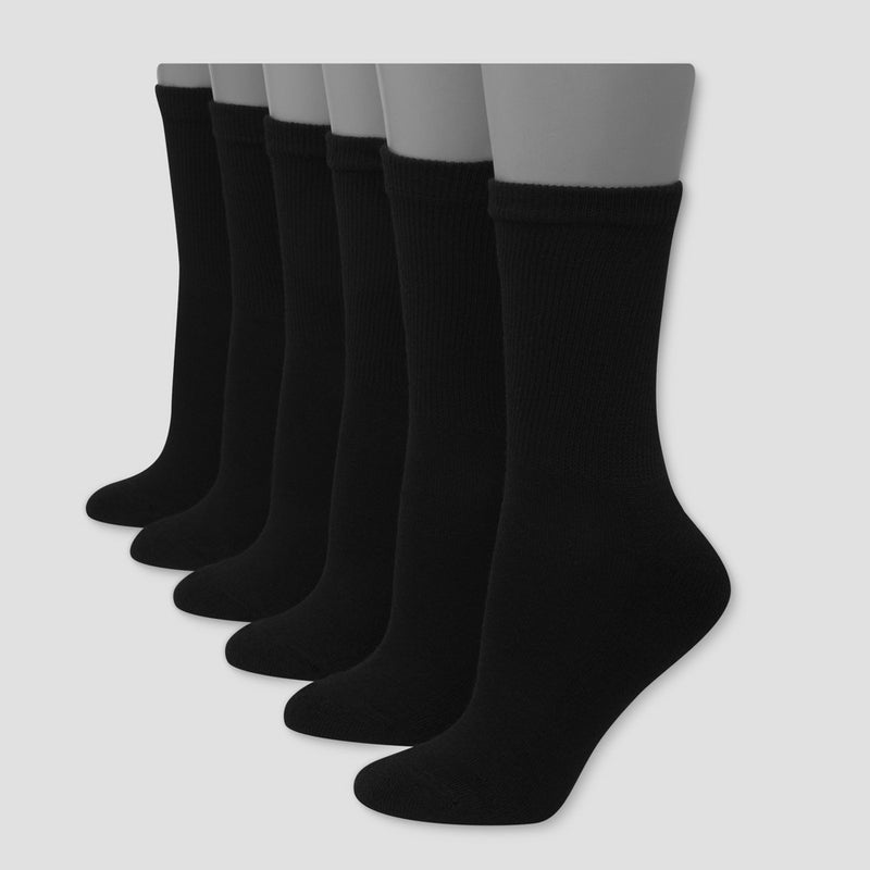 Hanes Women's 6-Pack Premium Crew Cushion Socks 709/6 - Black 5-9