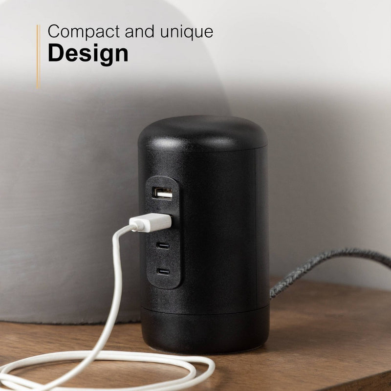 GE 2 USB-A 2 USB-C 2 Outlet Desktop Charging Station 5' Cord Black