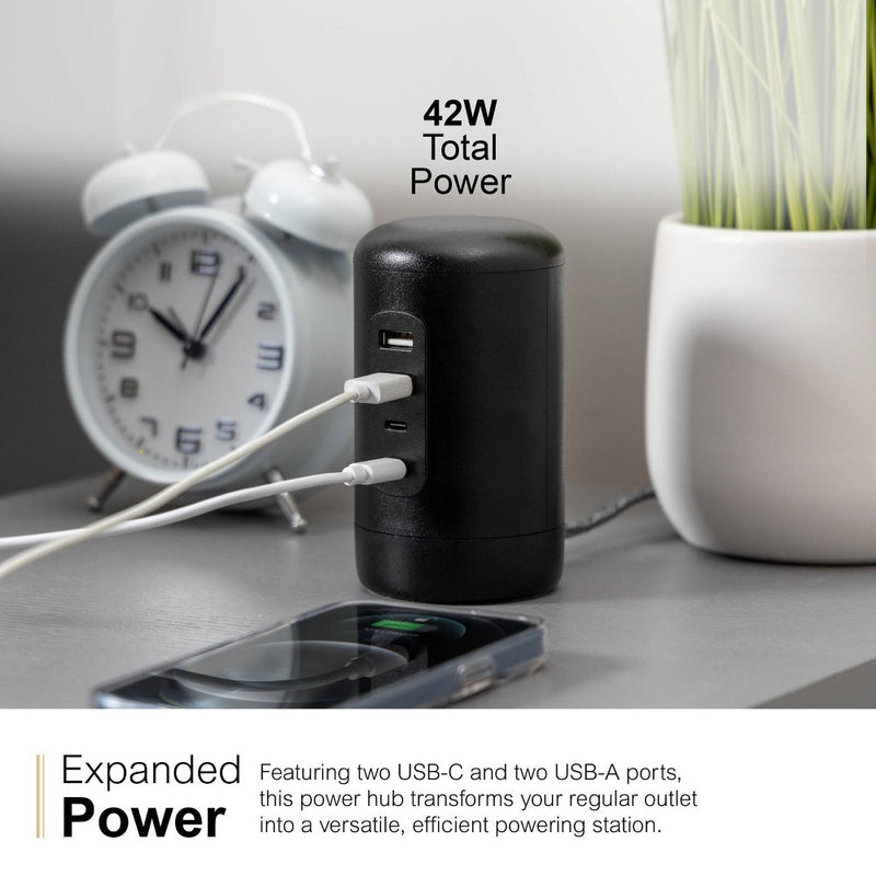 GE 2 USB-A 2 USB-C 2 Outlet Desktop Charging Station 5' Cord Black