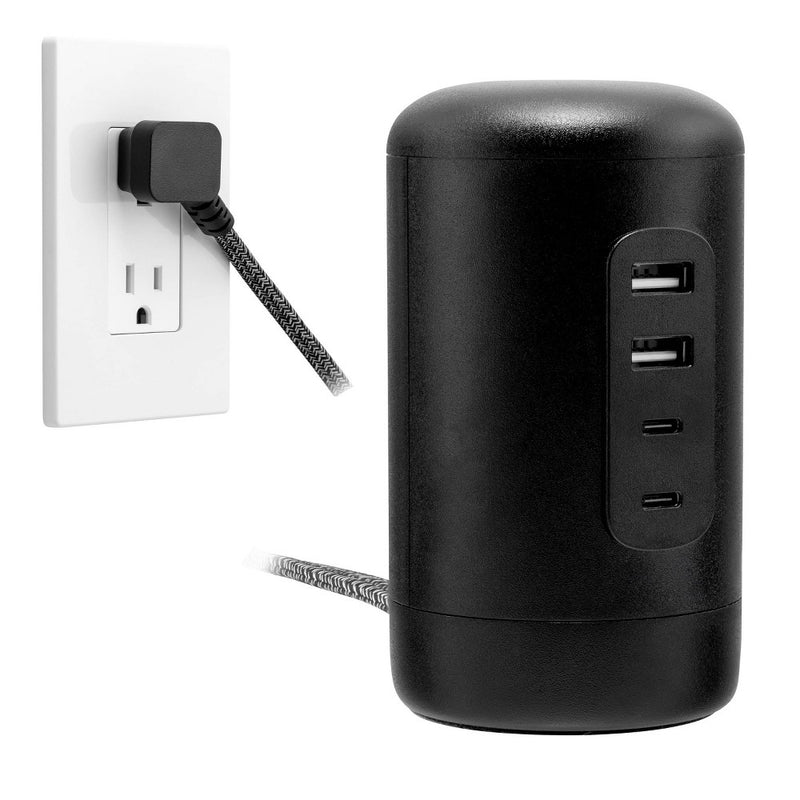 GE 2 USB-A 2 USB-C 2 Outlet Desktop Charging Station 5' Cord Black