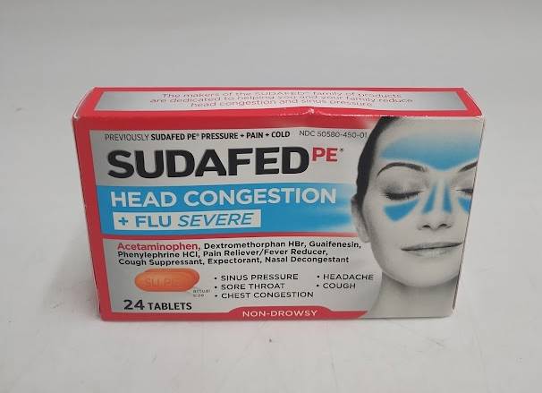 Sudafed PE Head Congestion + Flu Severe Tablets - 24ct EXP 12/2026