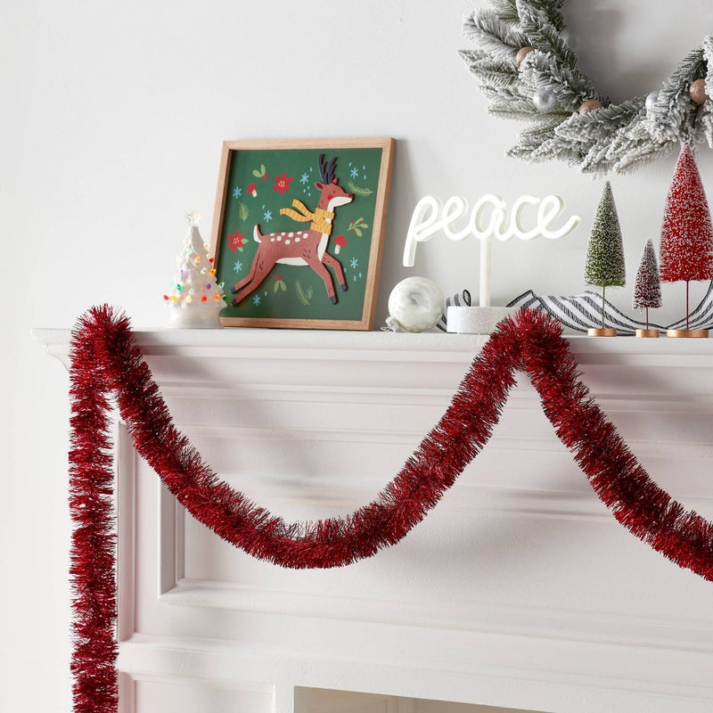 15' Soft & Silky Tinsel Christmas Garland Red - Wondershop: Festive Holiday Decor, Plastic Material, No Battery Required