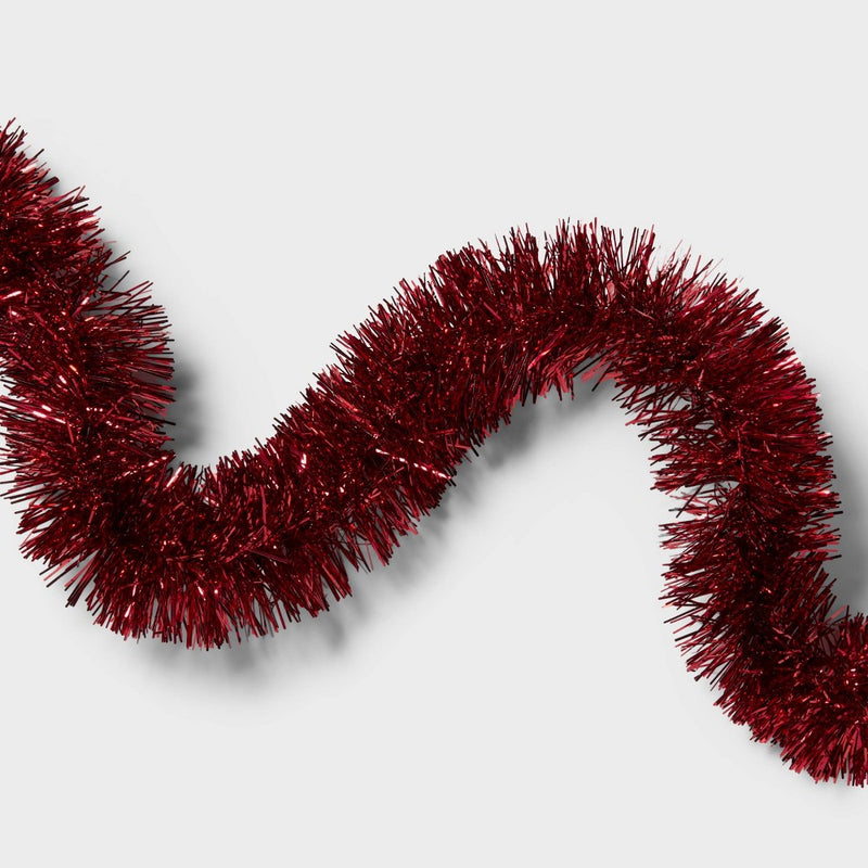 15' Soft & Silky Tinsel Christmas Garland Red - Wondershop: Festive Holiday Decor, Plastic Material, No Battery Required