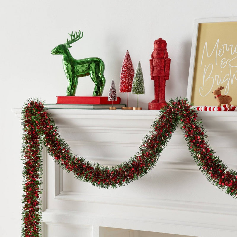 10' Tinsel Christmas Garland Red/Green - Wondershop