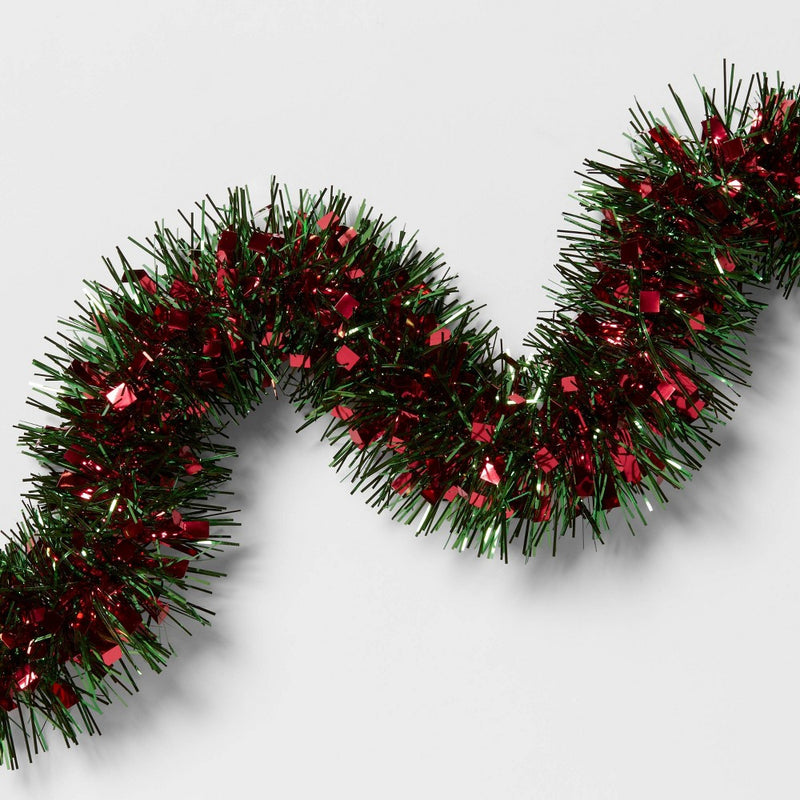 10' Tinsel Christmas Garland Red/Green - Wondershop