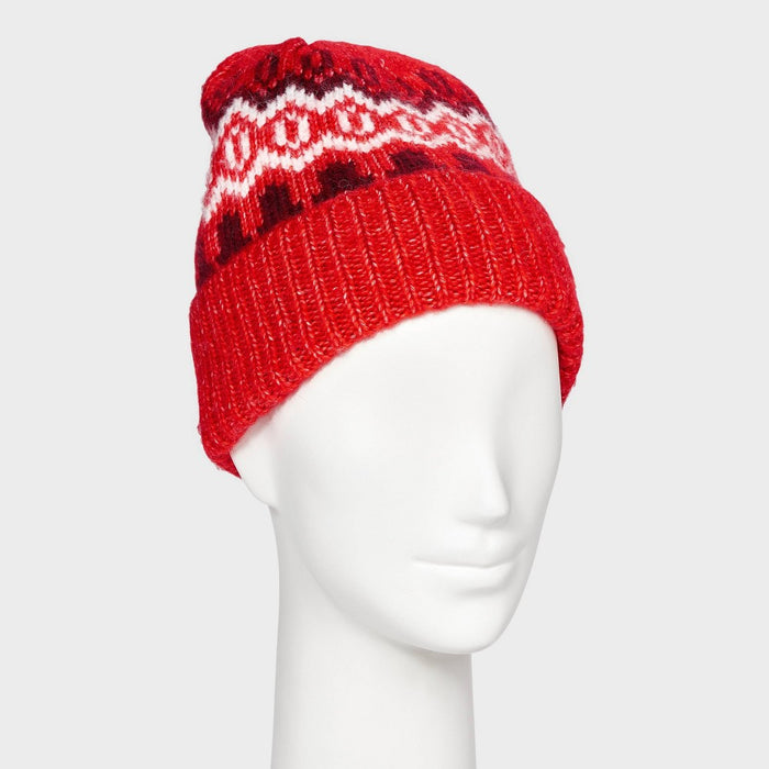 Recycled Polyester Fair Isle Beanie - Universal Thread Red