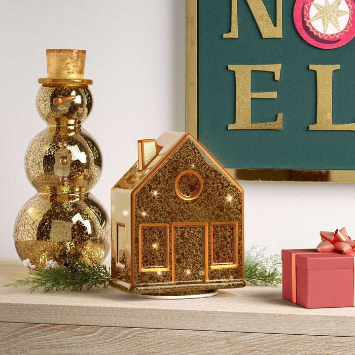 Lit Mercury Style Glass House Christmas Figurine - Wondershop Gold