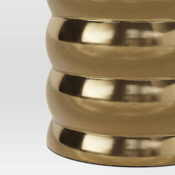 Short Ribbed Taper Holder Gold - Threshold: Modern Iron Tabletop Candlestick, 3.5" High