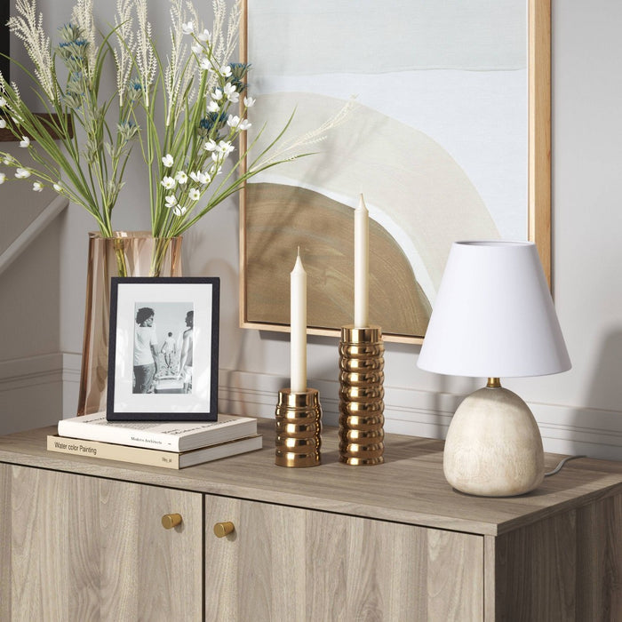 Short Ribbed Taper Holder Gold - Threshold: Modern Iron Tabletop Candlestick, 3.5" High