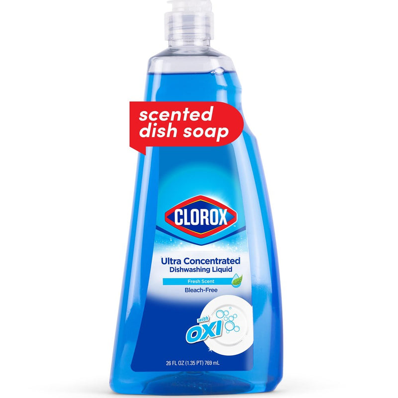 Clorox Ultra Concentrated Dishwashing Liquid Dish Soap With Oxi, Fresh Scent - Bleach Free Dish Washing Soap For Kitchen Dishes For Cleaning Grease, Dish Detegent Liquid Squeeze Bottle, 26 Fl Oz