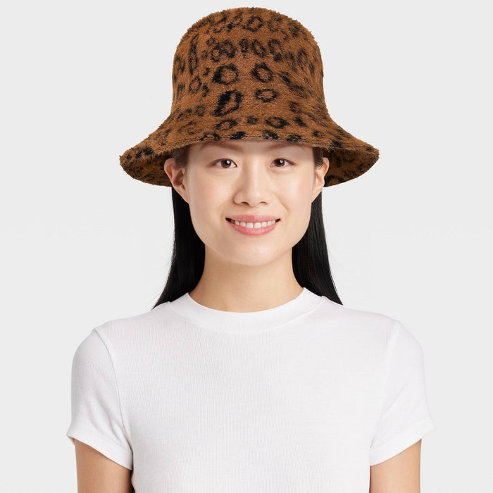 Fuzzy Leopard Print Bucket Hat - A New Day Brown