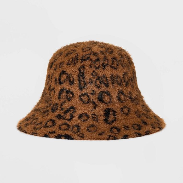 Fuzzy Leopard Print Bucket Hat - A New Day Brown