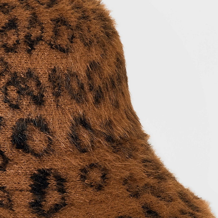Fuzzy Leopard Print Bucket Hat - A New Day Brown