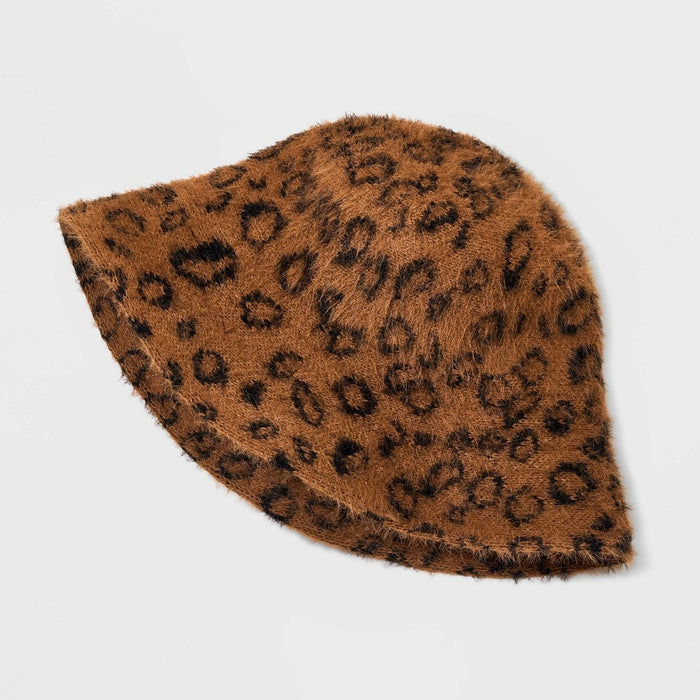 Fuzzy Leopard Print Bucket Hat - A New Day Brown