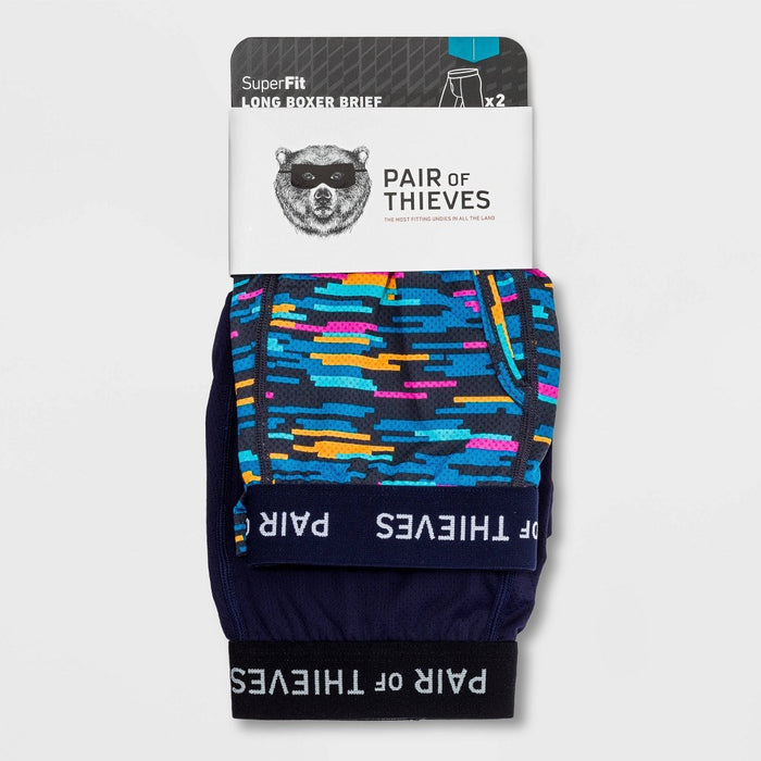 Pair of Thieves Men's Super Fit Solid/Striped Boxer Briefs 2pk - Black/Navy Blue/Light Blue M