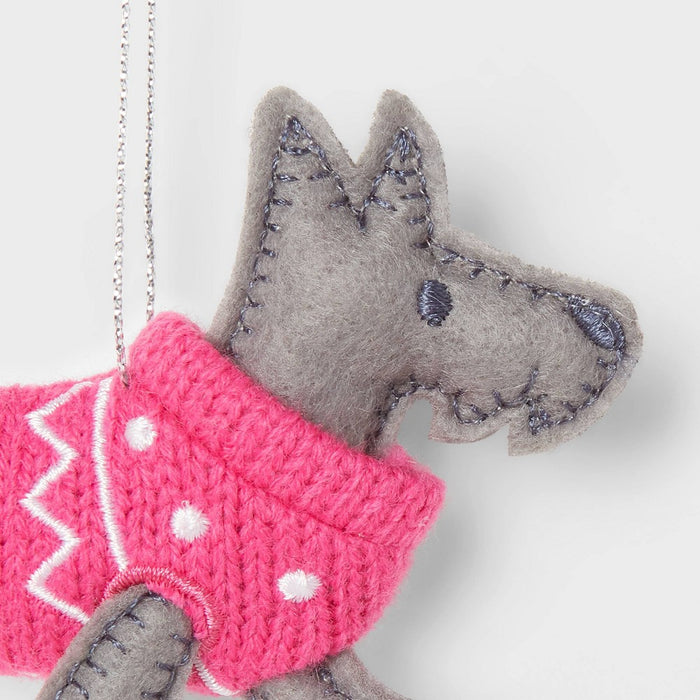 Fabric Scottish Terrier With Pink Sweater Christmas Tree Ornament Gray - Wondershop