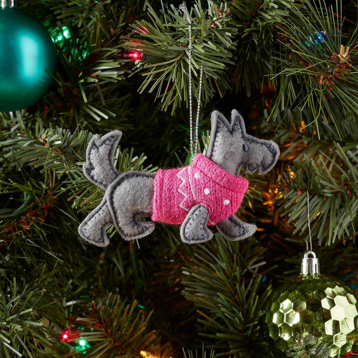 Fabric Scottish Terrier With Pink Sweater Christmas Tree Ornament Gray - Wondershop