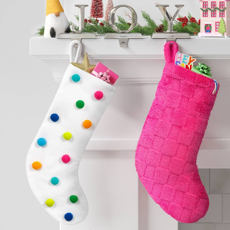 20" Plush Checkerboard Pattern Christmas Stocking Pink - Wondershop