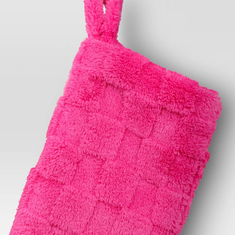 20" Plush Checkerboard Pattern Christmas Stocking Pink - Wondershop