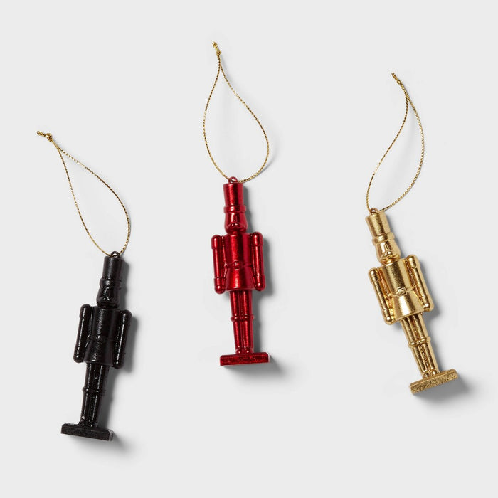 3pc Metallic Nutcracker Mini Christmas Tree Ornament Set Gold/Red/Navy - Wondershop: Christmas Ornaments Set