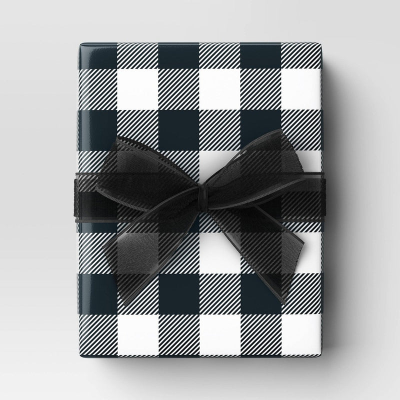 220 sq ft Buffalo Plaid Christmas Gift Wrap Black/White - Wondershop: 66" x 40" (LOCAL PICKUP ONLY)