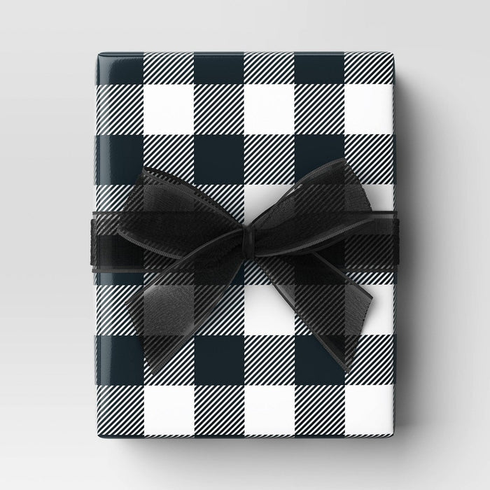 220 sq ft Buffalo Plaid Christmas Gift Wrap Black/White - Wondershop: 66" x 40"