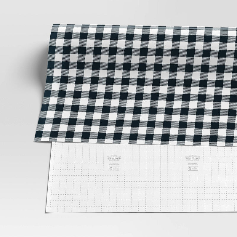 220 sq ft Buffalo Plaid Christmas Gift Wrap Black/White - Wondershop: 66" x 40" (LOCAL PICKUP ONLY)