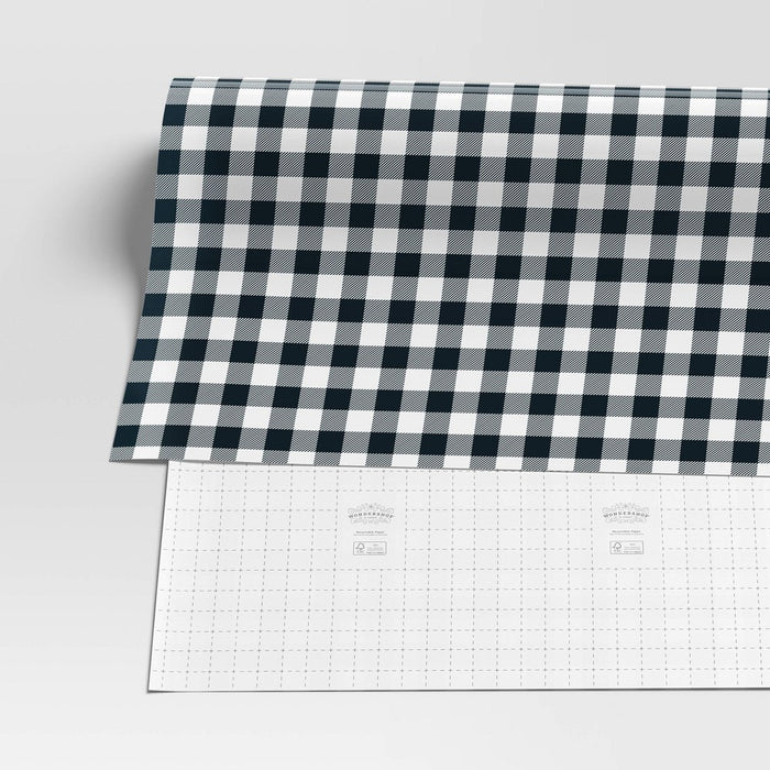 220 sq ft Buffalo Plaid Christmas Gift Wrap Black/White - Wondershop: 66" x 40"