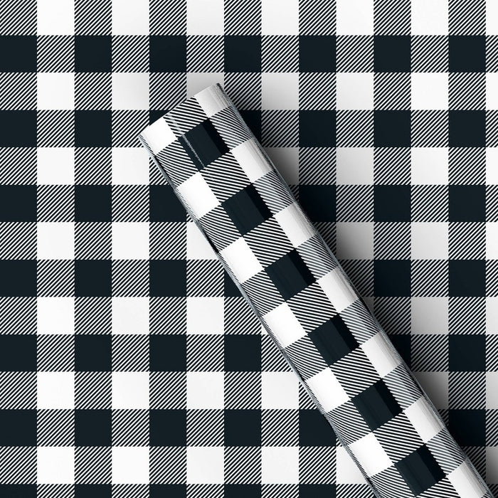 220 sq ft Buffalo Plaid Christmas Gift Wrap Black/White - Wondershop: 66" x 40"
