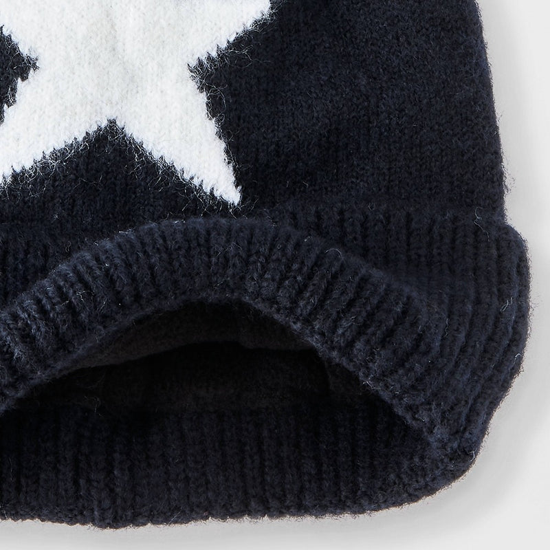 Kids' Jacquard Star and Faux Fur Pom Knitted Beanie - art class Black/White
