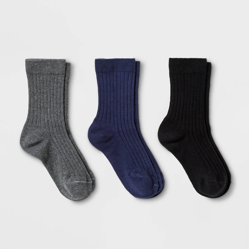 Kids' 3pk Dress Socks - Cat & Jack Gray/Black/Navy Blue M