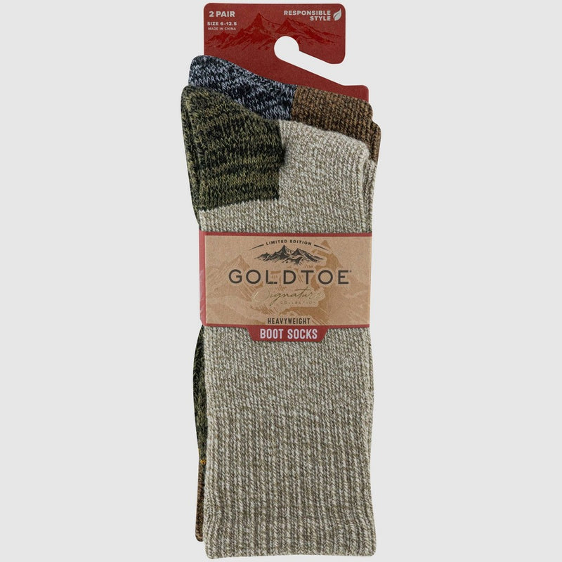 Gold by Goldtoe Men's Heavyweight Socks 2pk Taupe Marl/Brown 6-12