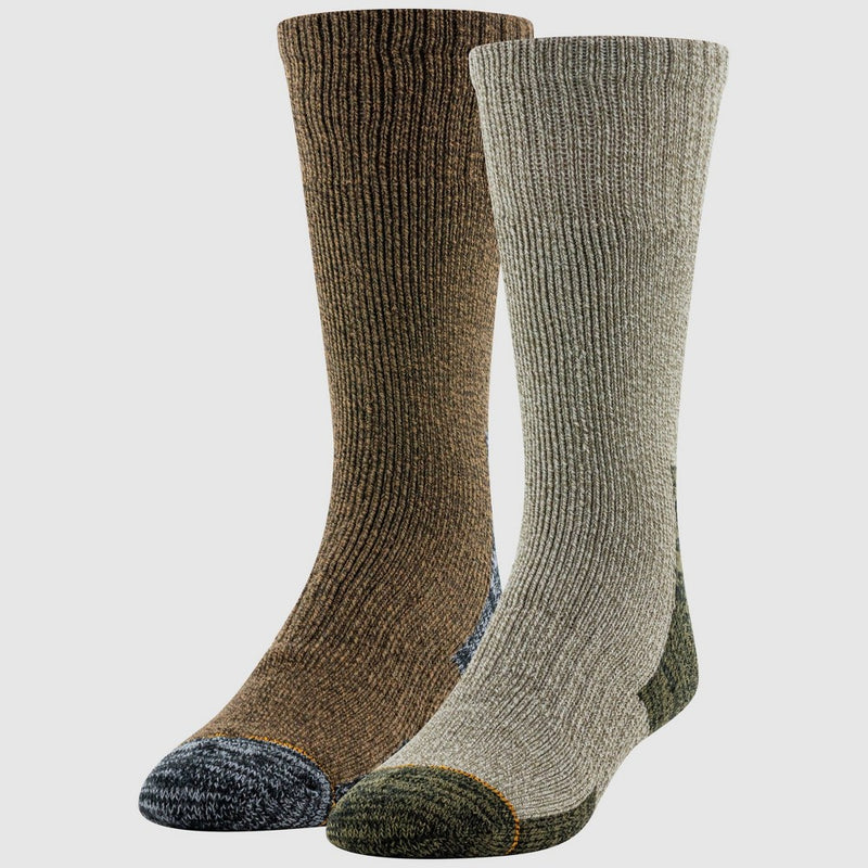 Gold by Goldtoe Men's Heavyweight Socks 2pk Taupe Marl/Brown 6-12