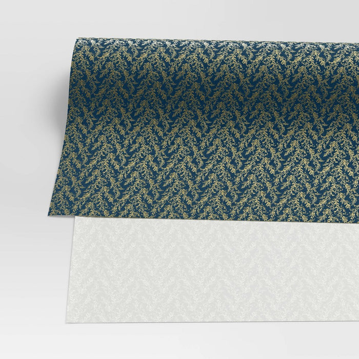 25 sq ft Greenery Christmas Gift Wrap Navy - Wondershop
