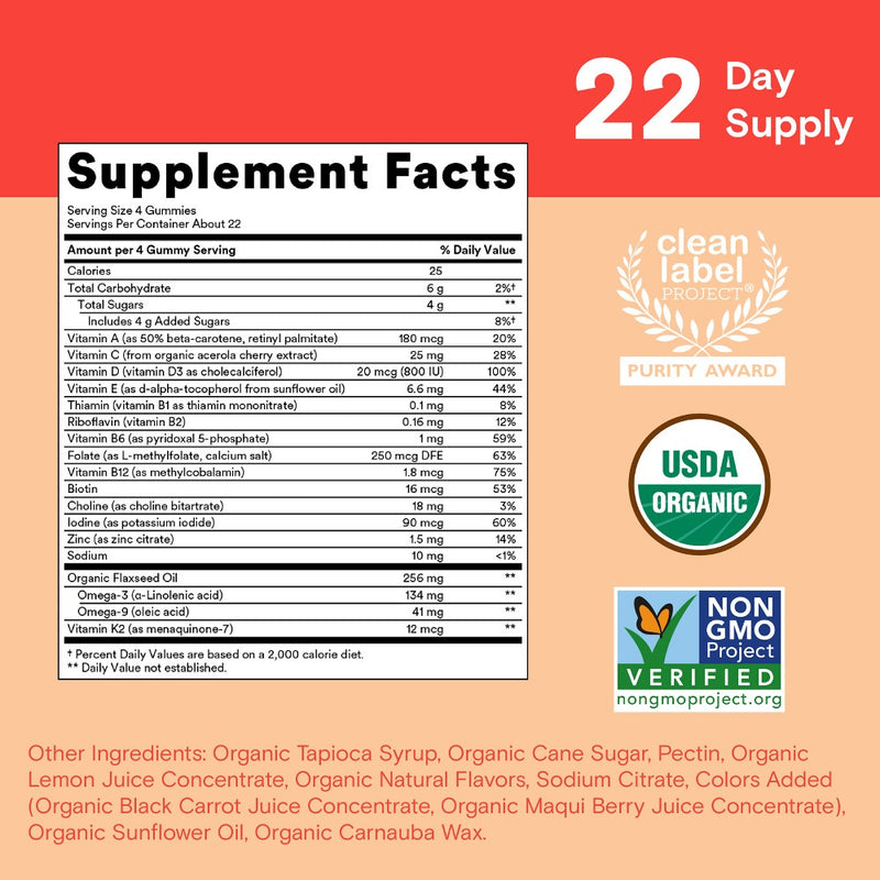 SmartyPants Organic Kids Multi & Vegetarian Omega 3 Gummy Vitamins with D3, C & B12 - 90 ct