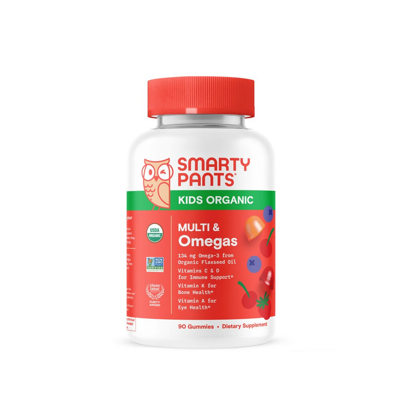 SmartyPants Organic Kids Multi & Vegetarian Omega 3 Gummy Vitamins with D3, C & B12 - 90 ct